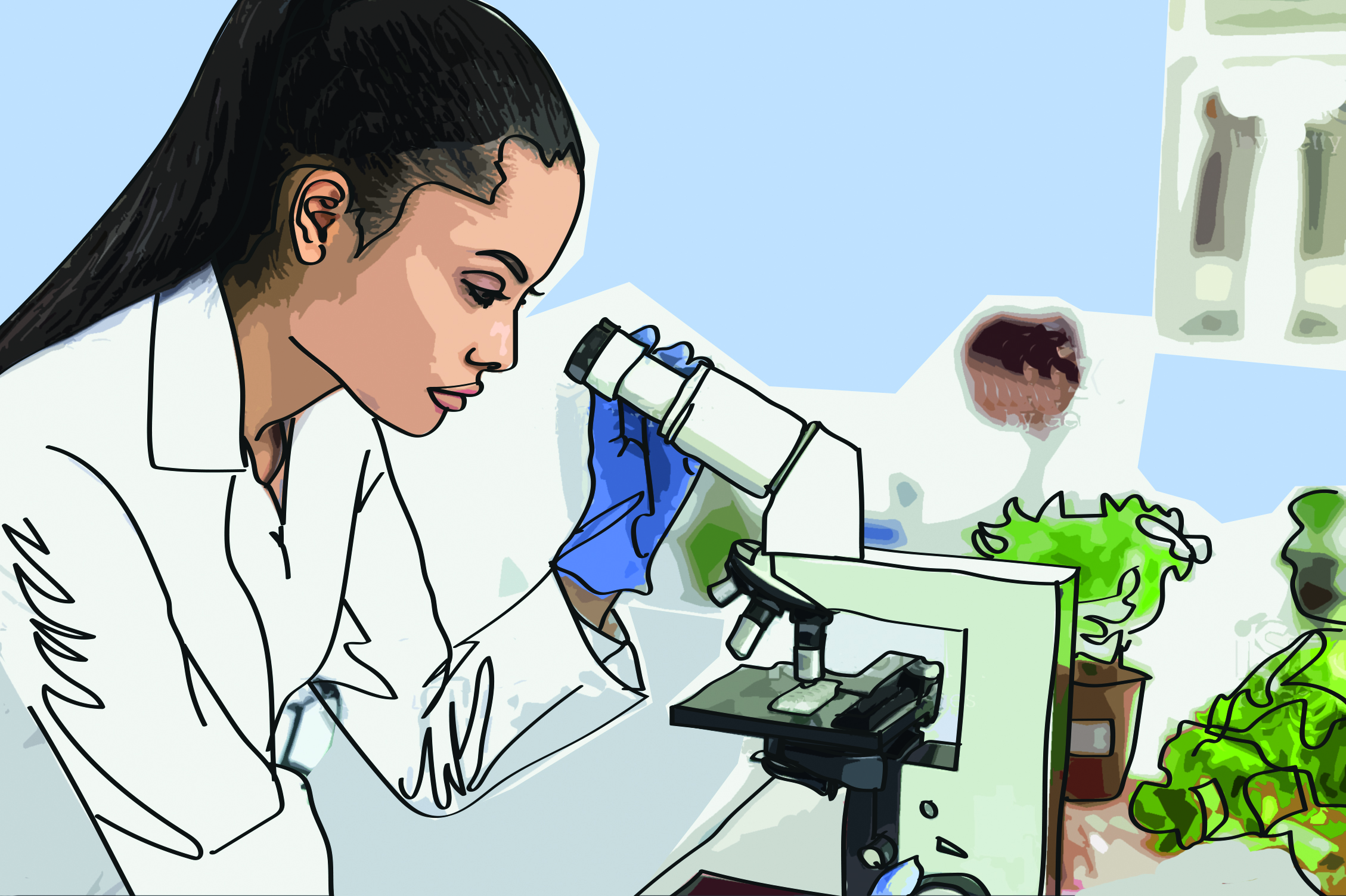 Female laboratory worker with microscope