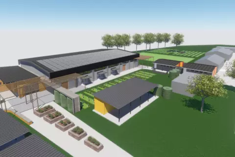 3D-Sicht auf die geplante Gemeinschaftshalle der Walmer Primary School in Südafrika