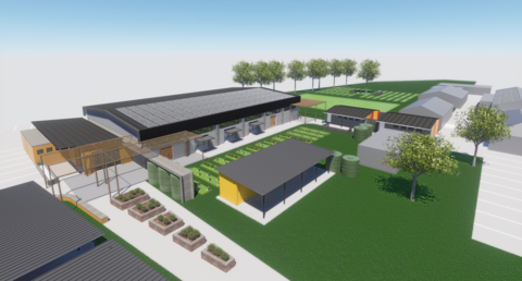 3D-Sicht auf die geplante Gemeinschaftshalle der Walmer Primary School in Südafrika